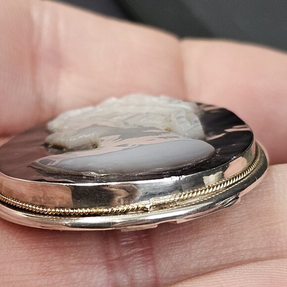 Antique Eaton & Co 925 Sterling Silver Mother Of Pearl Cameo Broach Hallmark - Picture 10 of 16